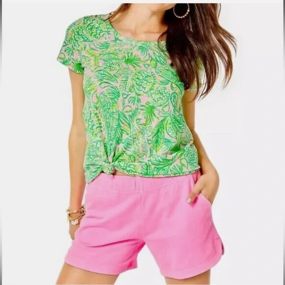 Lilly Pulitzer Etta Scoop Neck Shirt- Mandevilla Baby Fins And Flipper Print - Picture 3 of 10